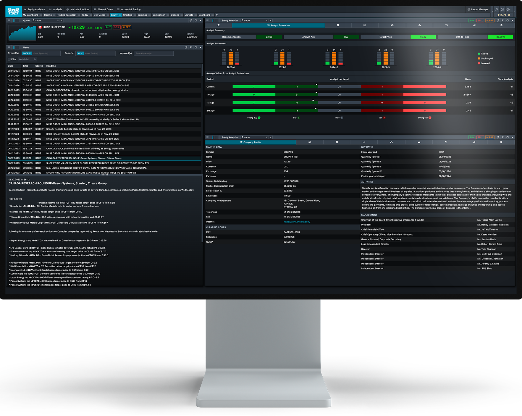 LSEG Active Investor trading workspace on desktop