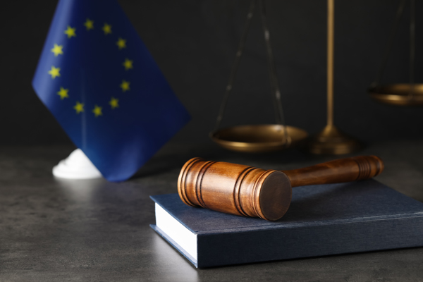 Gavel and EU flag representing regulatory compliance